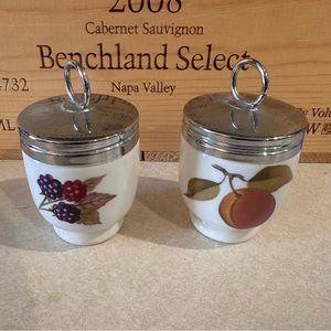 Royal Worcester Vintage White Egg Cups with Decorative Fruit Designs